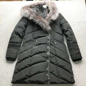 Nicole Benisti Down Parka Jacket Womens Medium Full Zip Black Quilted Fur Trim
